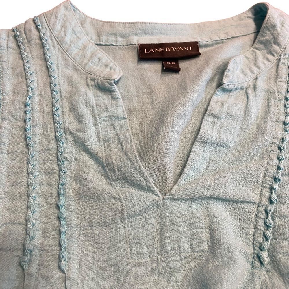 Lane Bryant 3/4 Sleeve Embellished Cotton Aqua top. Size 14/16 - Picture 9 of 11